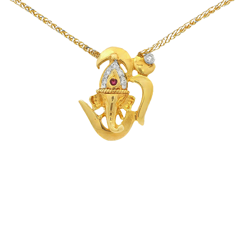 Ganesh in Om - Gold Diamond Pendant