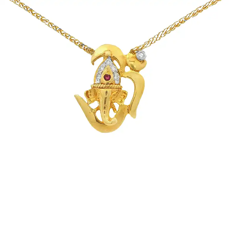 Ganesh in Om - Gold Diamond Pendant