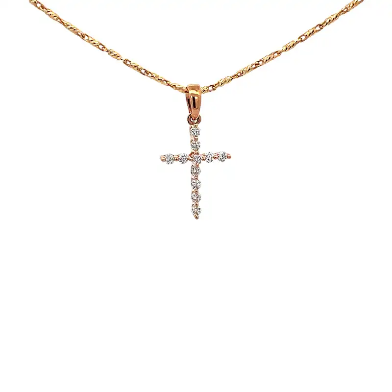 Elegant Diamond Cross Pendant - Rose Gold