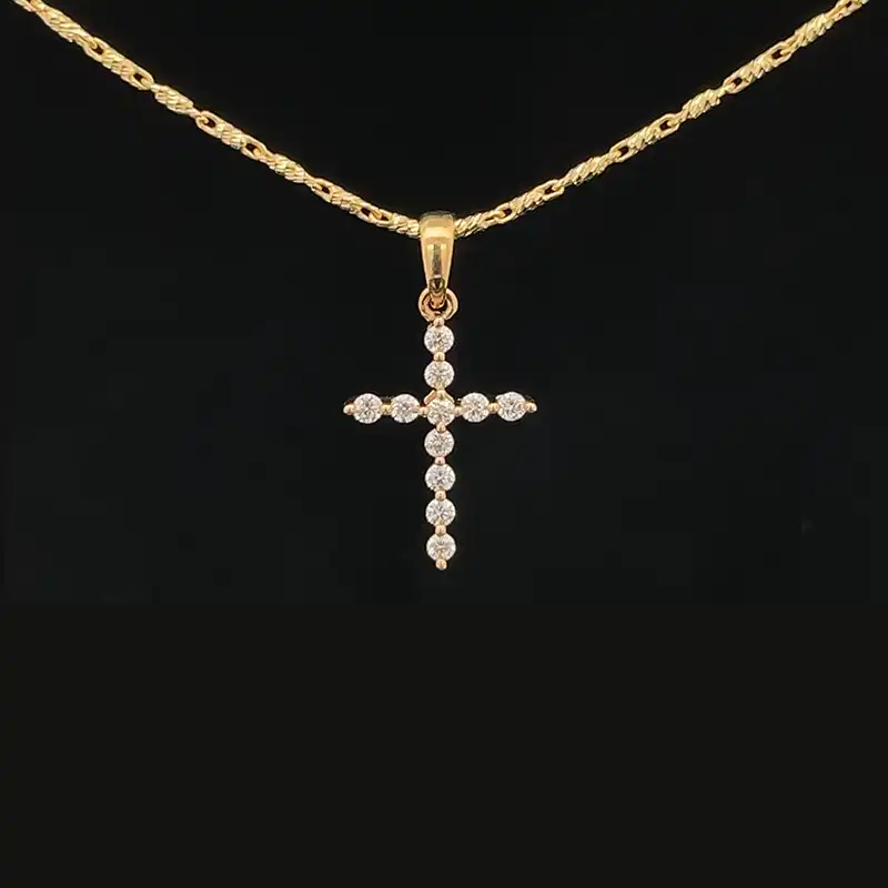 Elegant Diamond Cross Pendant - Yellow Gold