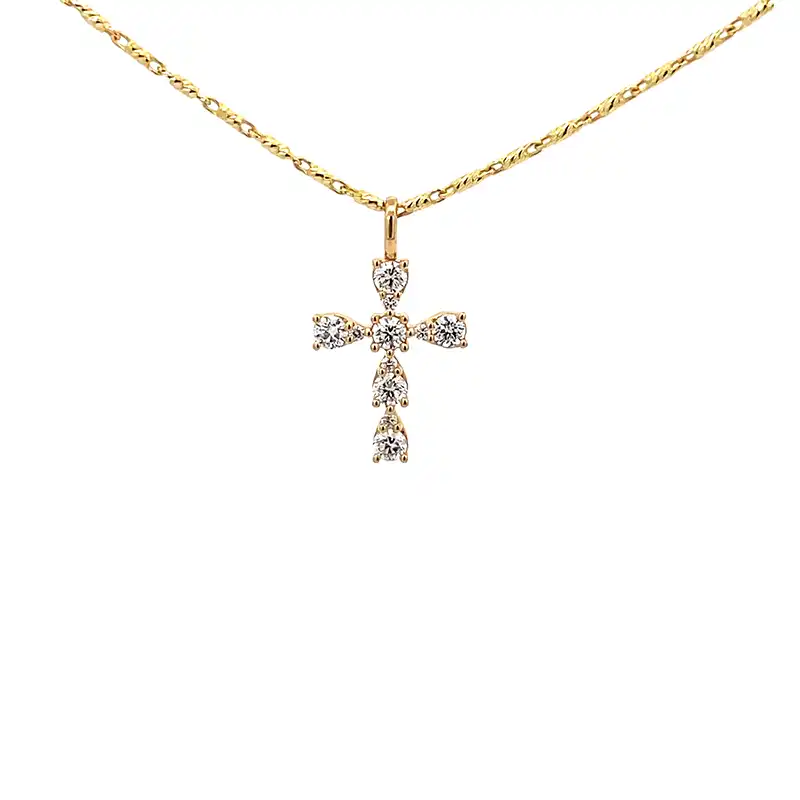 Grace and elegance - Diamond Cross Pendant, Yellow Gold