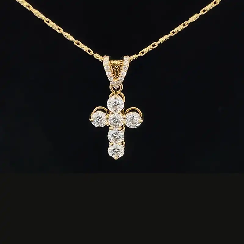 Diamond Cross Pendant, 18K Gold