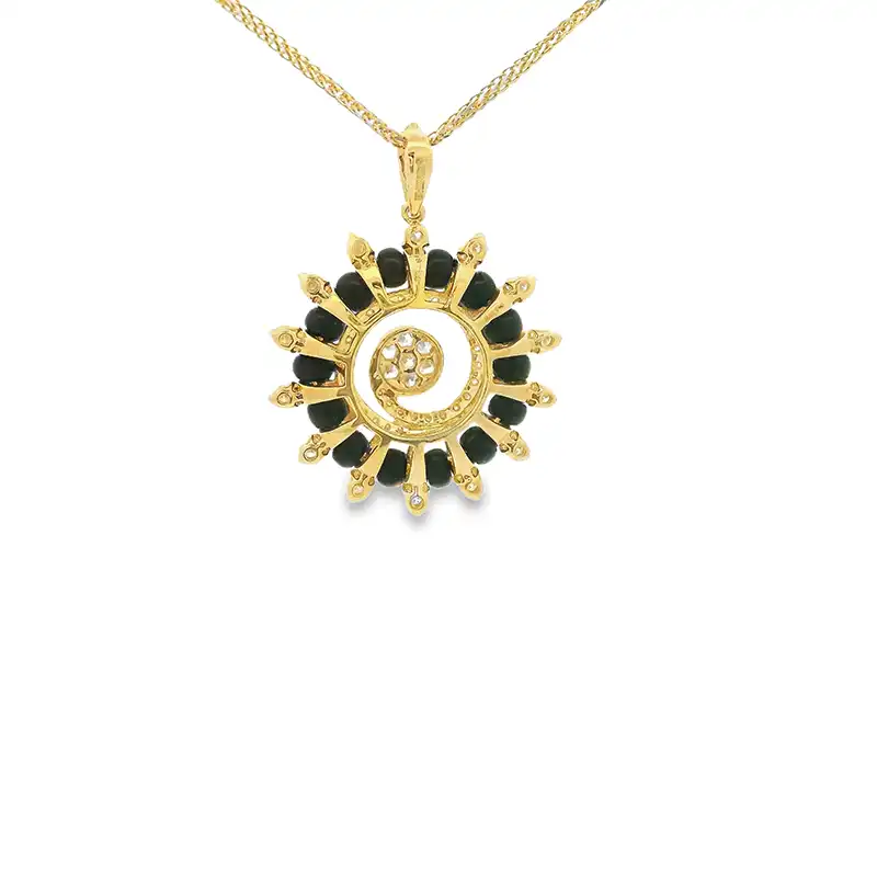 Radiant Gold Diamond Pendant with black beads