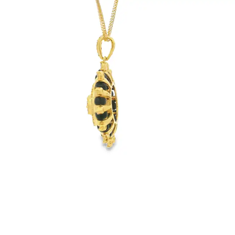 Radiant Gold Diamond Pendant with black beads