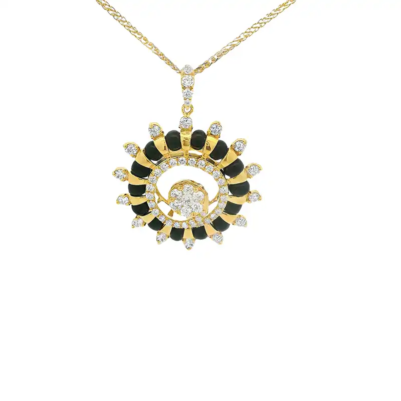 Radiant Gold Diamond Pendant with black beads