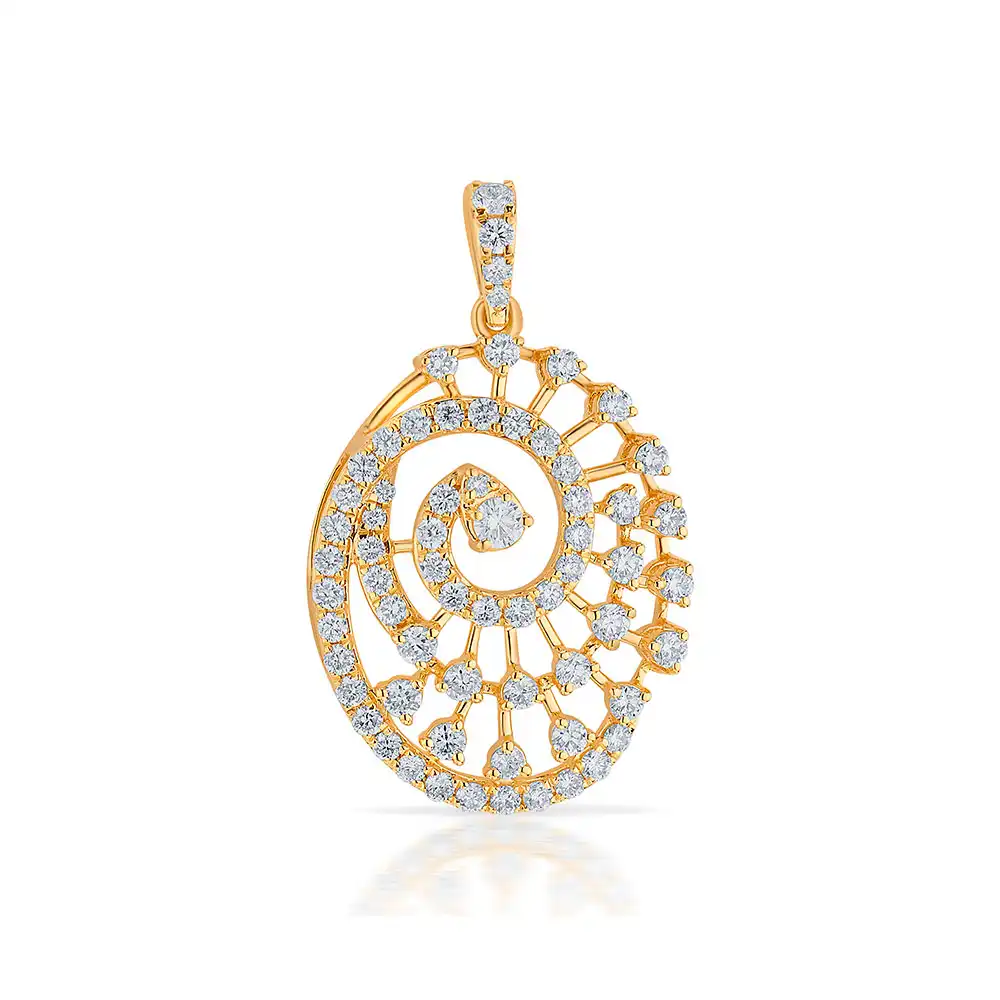 18K Yellow Gold & Diamond Abstract  Spiral Pendant Set