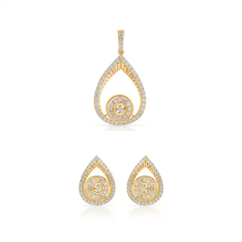 Gold & Diamond Pave Teardrop Pendant Set