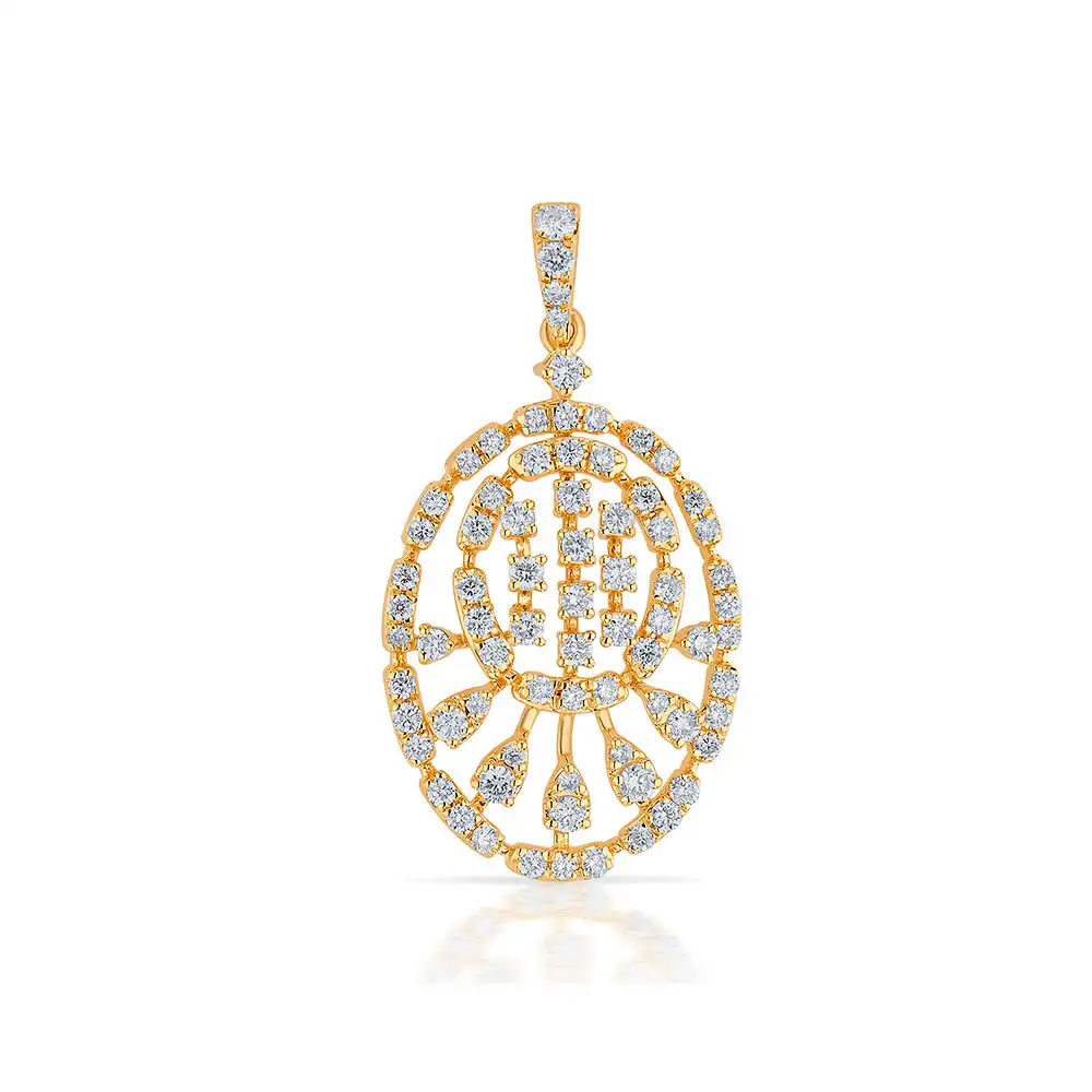 18k Yellow Gold & Diamond Abstract Oval Pendant Set