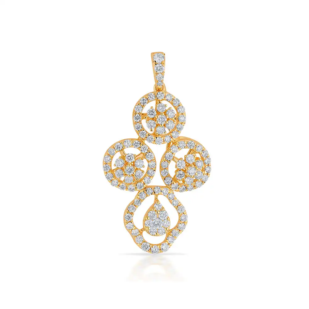 18K Yellow Gold & Diamond Abstract Floral Circular Pendant Set