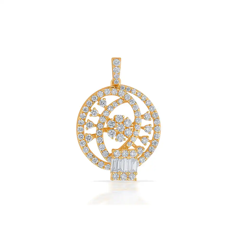 18K Gold Diamond Rounded Floral Pendant Set