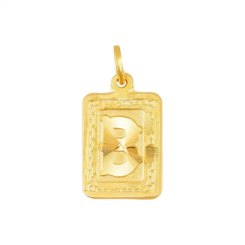 22K Yellow Gold Letter B Rectangular Patterned Pendant