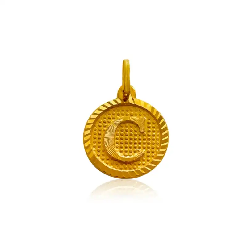 Letter C Initial Pendant in 22K Yellow Gold