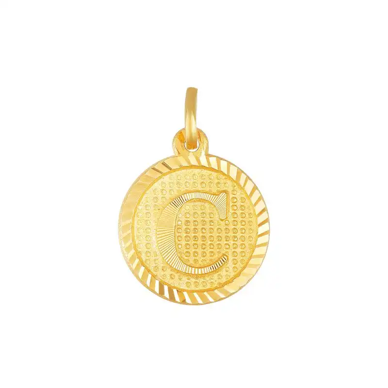 22K Yellow Gold Letter C Circle Pendant