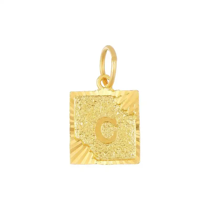 22K Yellow Gold Letter C Square Patterned Pendant