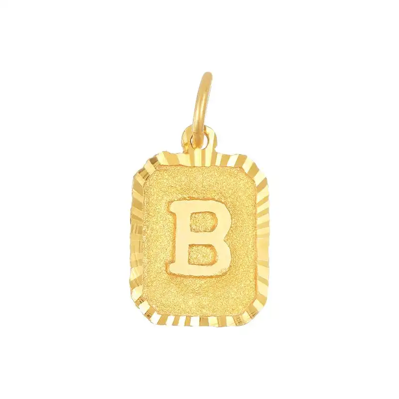 22K Yellow Gold Letter B Rounded Rectangular Patterned Pendant