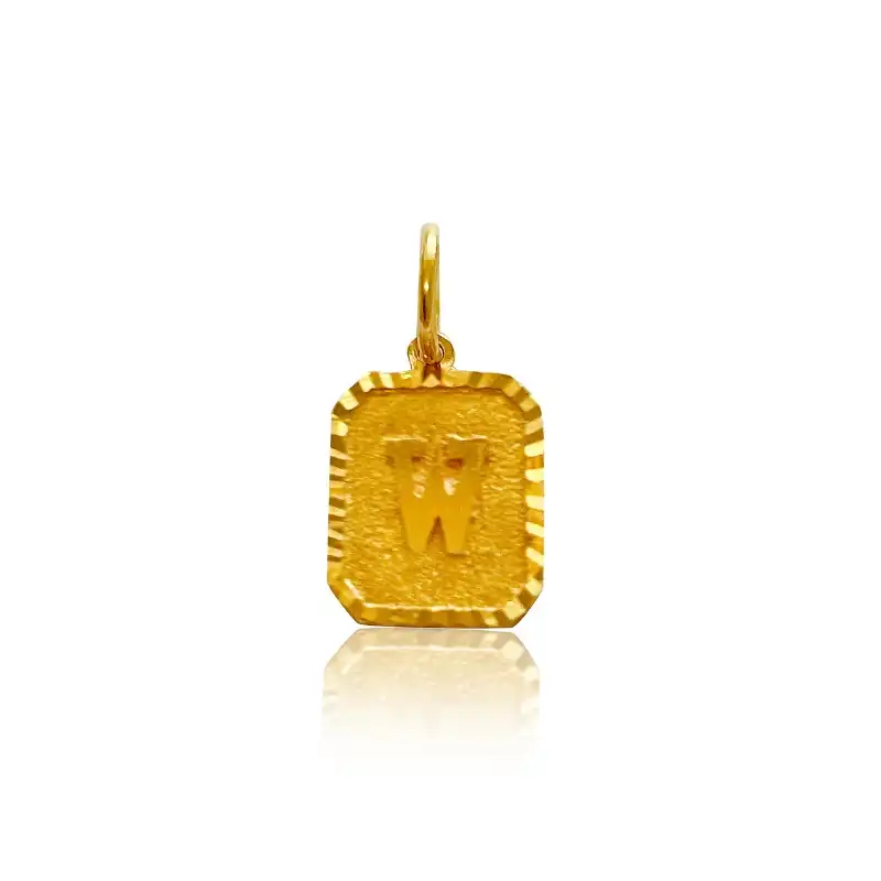 Letter W Initial Pendant in 22K Gold, rectangle