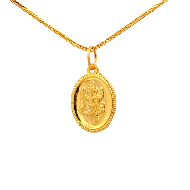 Lord Ganesh Oval Pendant 22K Yellow Gold