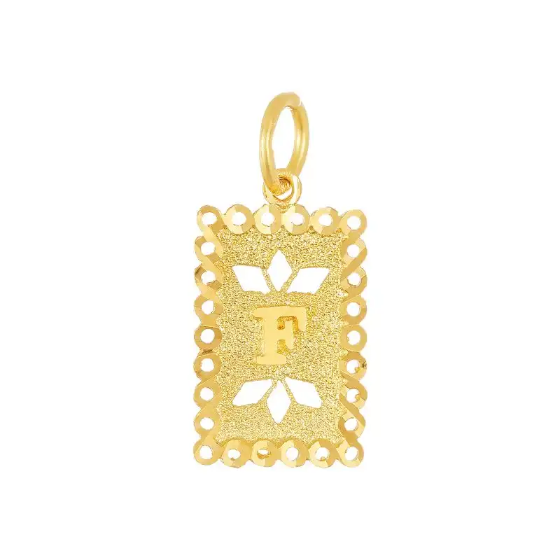 22K Yellow Gold Letter F Rectangular Cutout Patterned Pendant