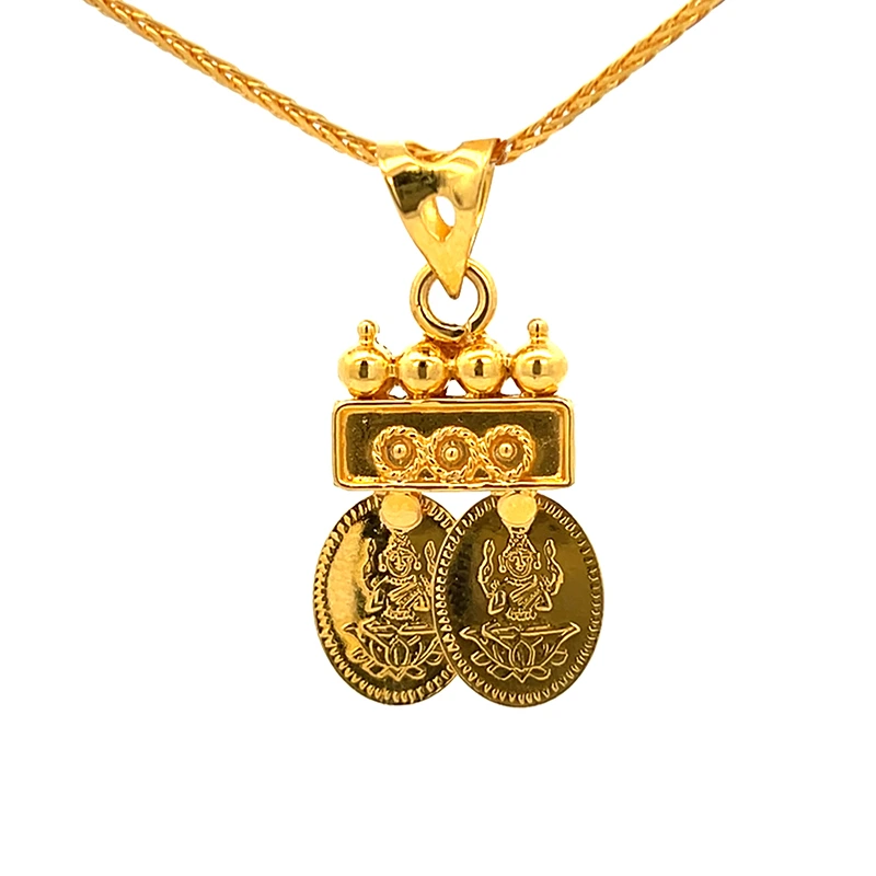 Goddess Laxmi Oval Coin Pendant 22K Yellow gold