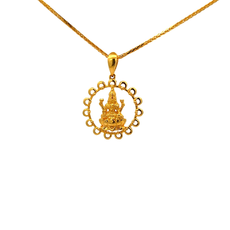 Goddess Laxmi  pendant 22K Yellow gold - Round