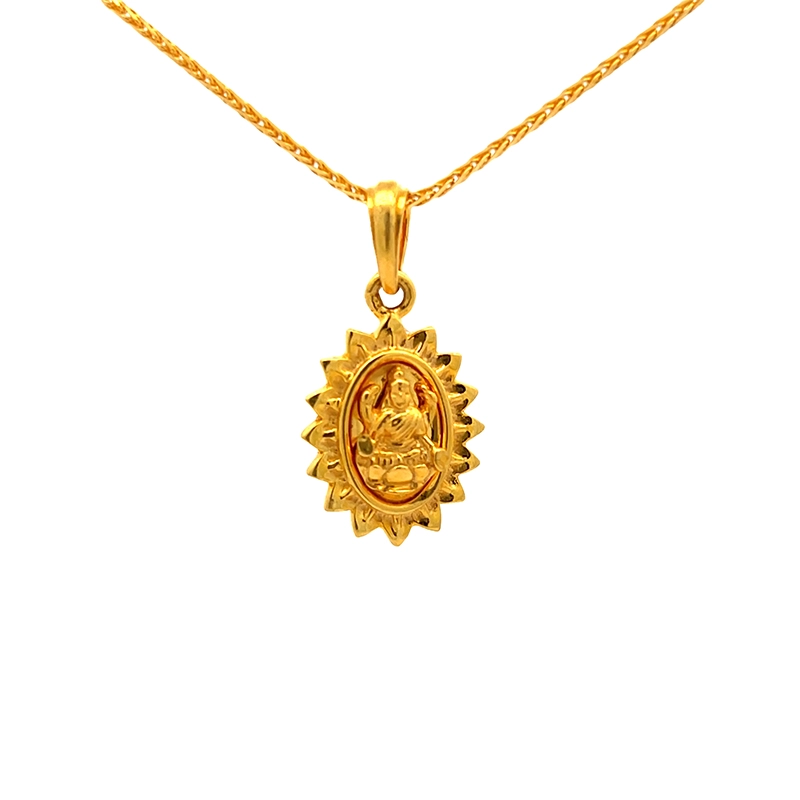 Goddess Laxmi Pendant 22K Yellow Gold in Oval floral frame