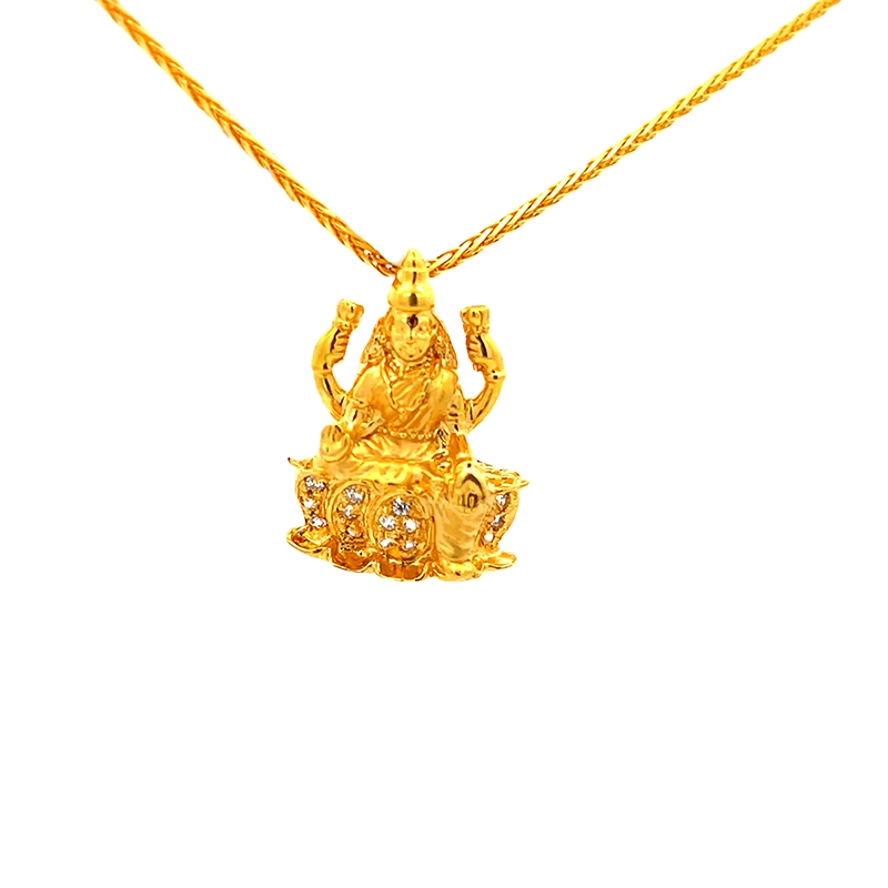 Laxmi Seated Statue Without Frame Pendant 22K Yellow Gold