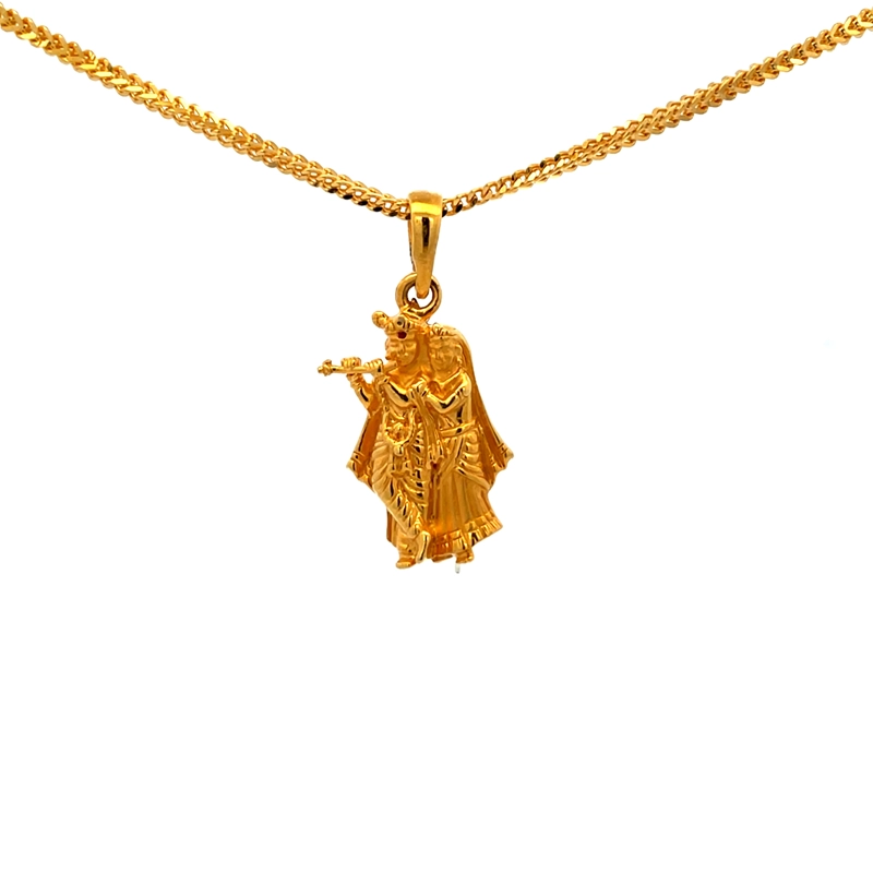 Gold Lord Krishna and Radha Pendant - Ras Lila