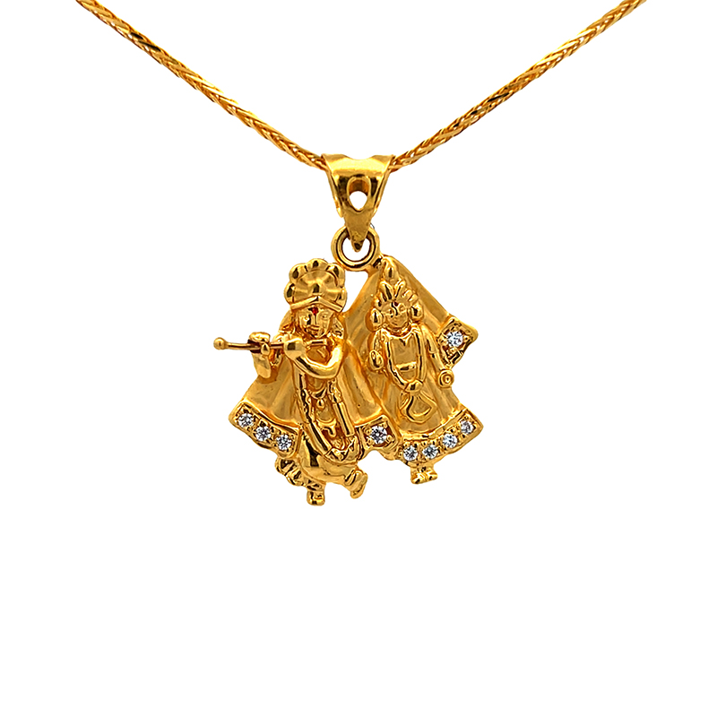 22K Gold  Radha Krishna Religious Pendant