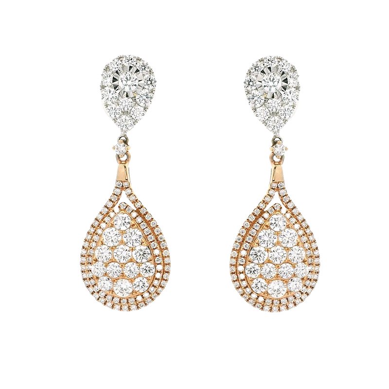 Gold Diamond Pendant Earrings Set