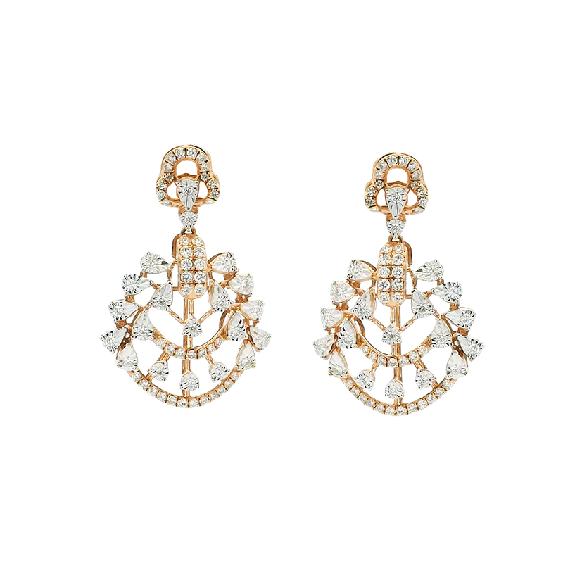 Gold Diamond Pendant Earrings Set