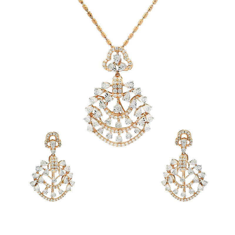 Gold Diamond Pendant Earrings Set