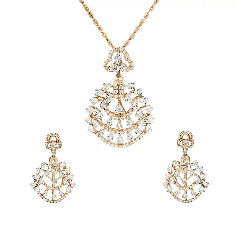 Gold Diamond Pendant Earrings Set