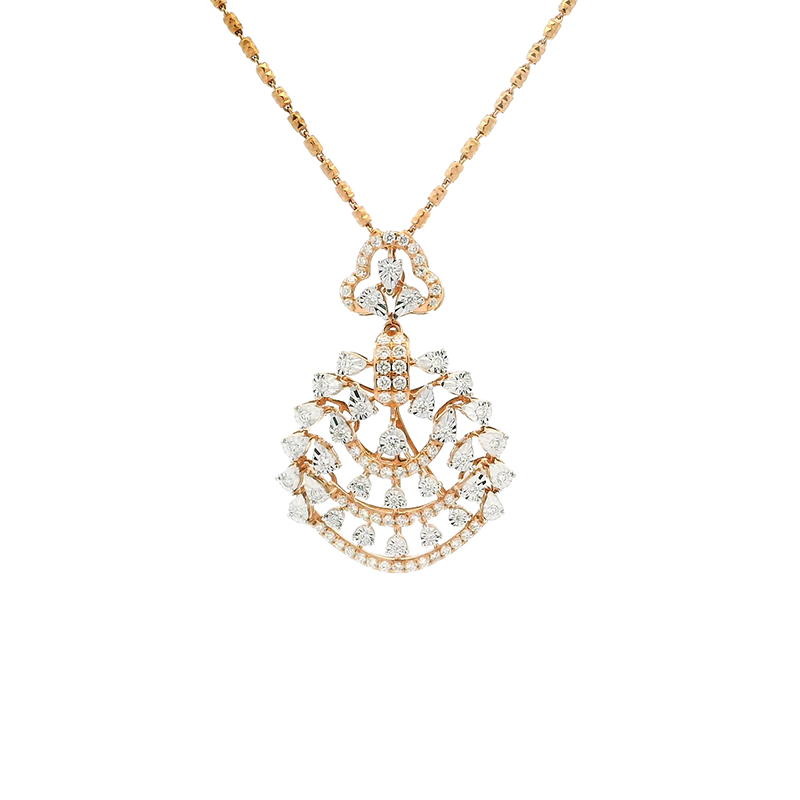 Gold Diamond Pendant Earrings Set