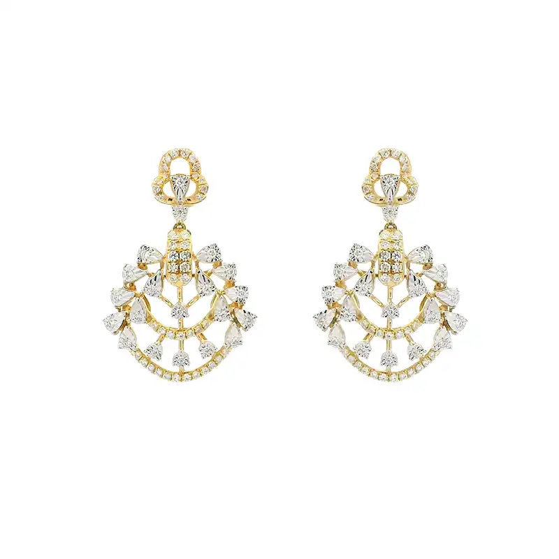 Gold Diamond Pendant Earrings Set