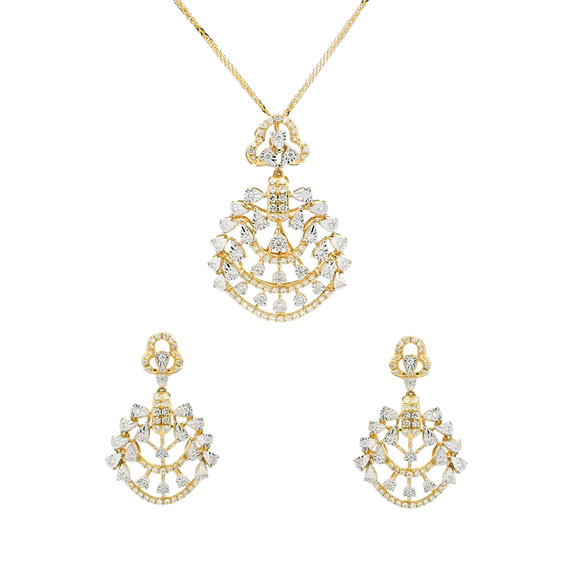 Gold Diamond Pendant Earrings Set