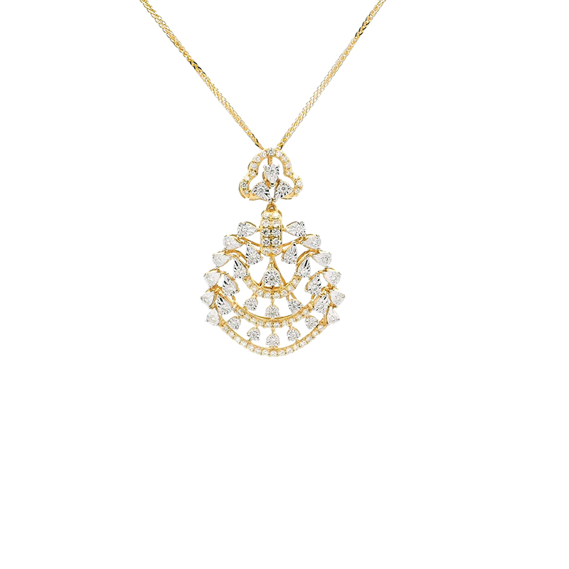 Gold Diamond Pendant Earrings Set