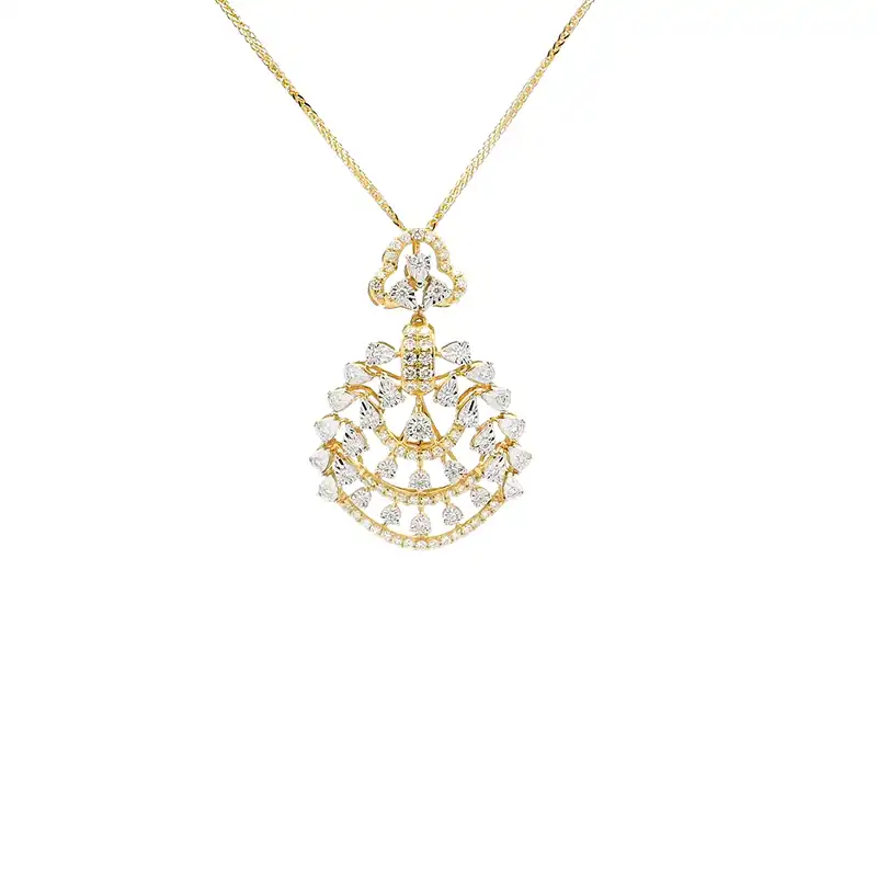 Gold Diamond Pendant Earrings Set