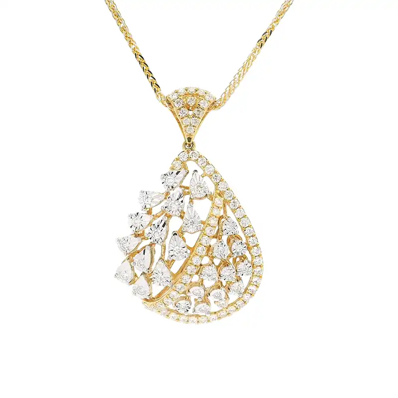 Gold Diamond Pendant Earrings Set