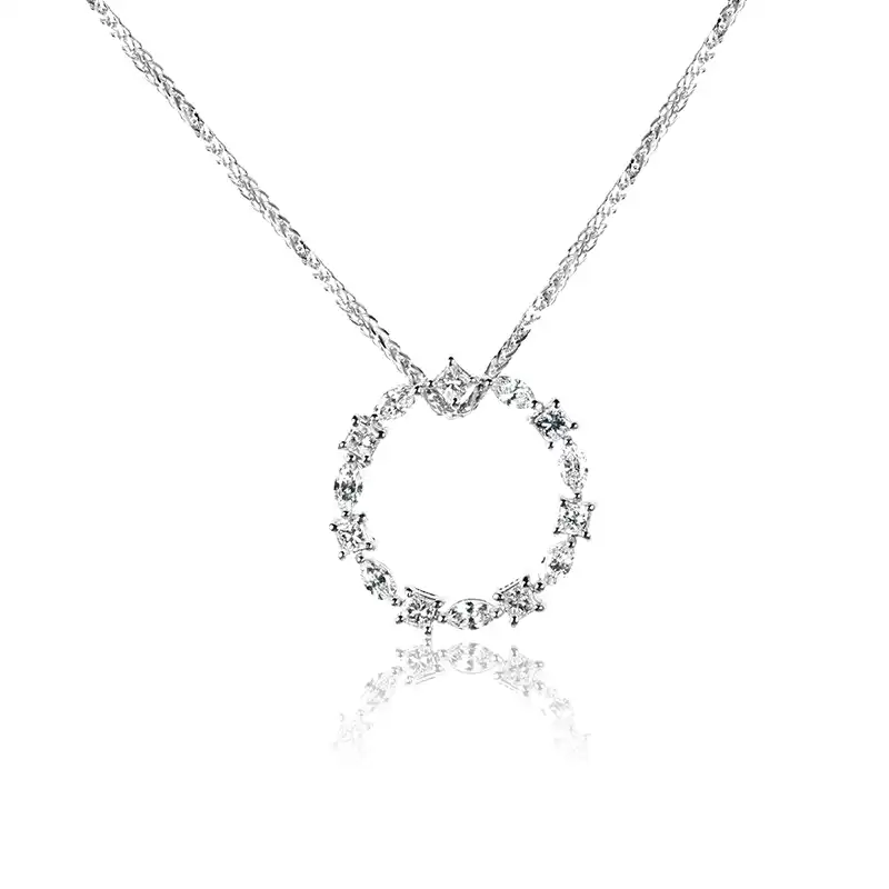 Circular White Gold Diamond Pendant Set