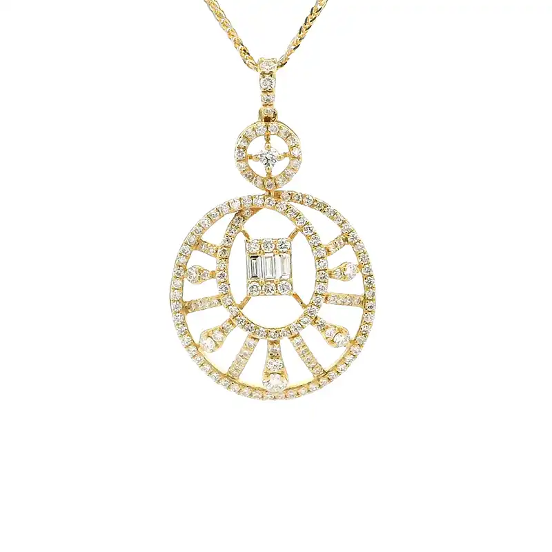 Gold Diamond Pendant Earrings Set