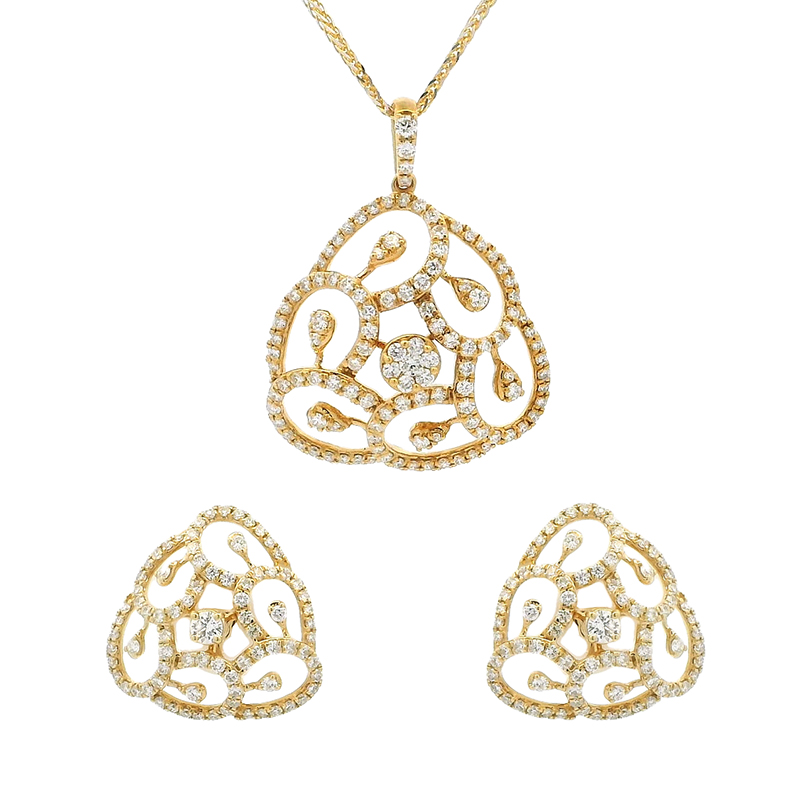 Gold Diamond Pendant Earrings Set