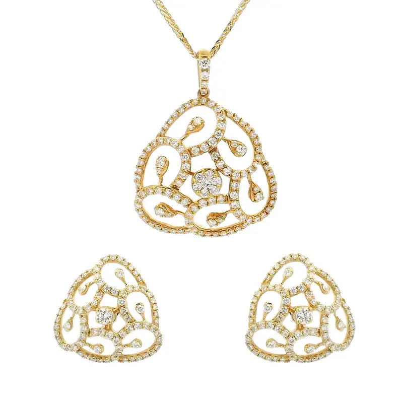 Gold Diamond Pendant Earrings Set