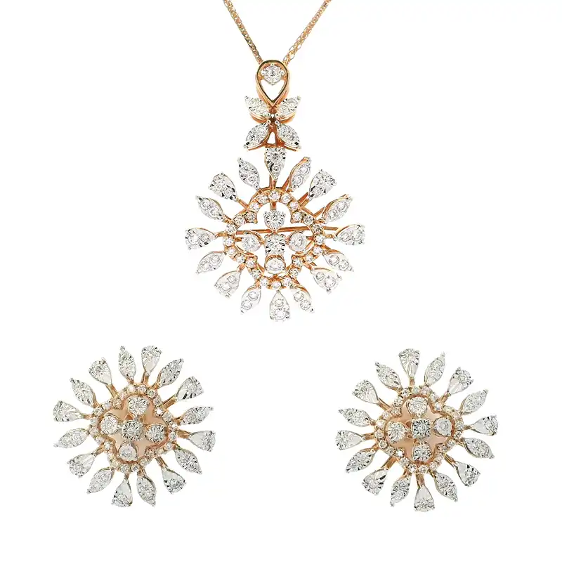 Gold Diamond Pendant Earrings Set