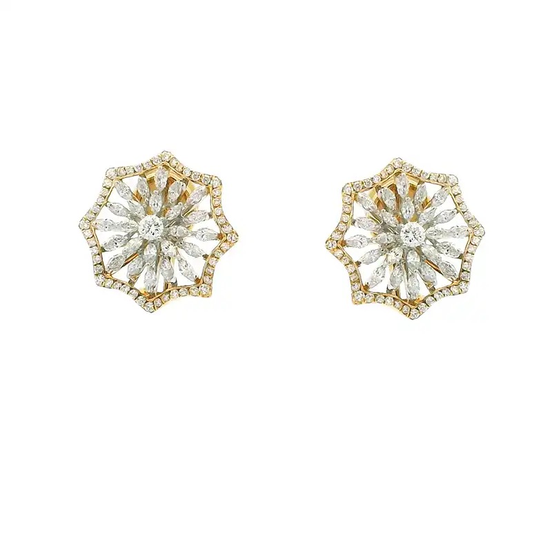 Gold Diamond Pendant Earrings Set