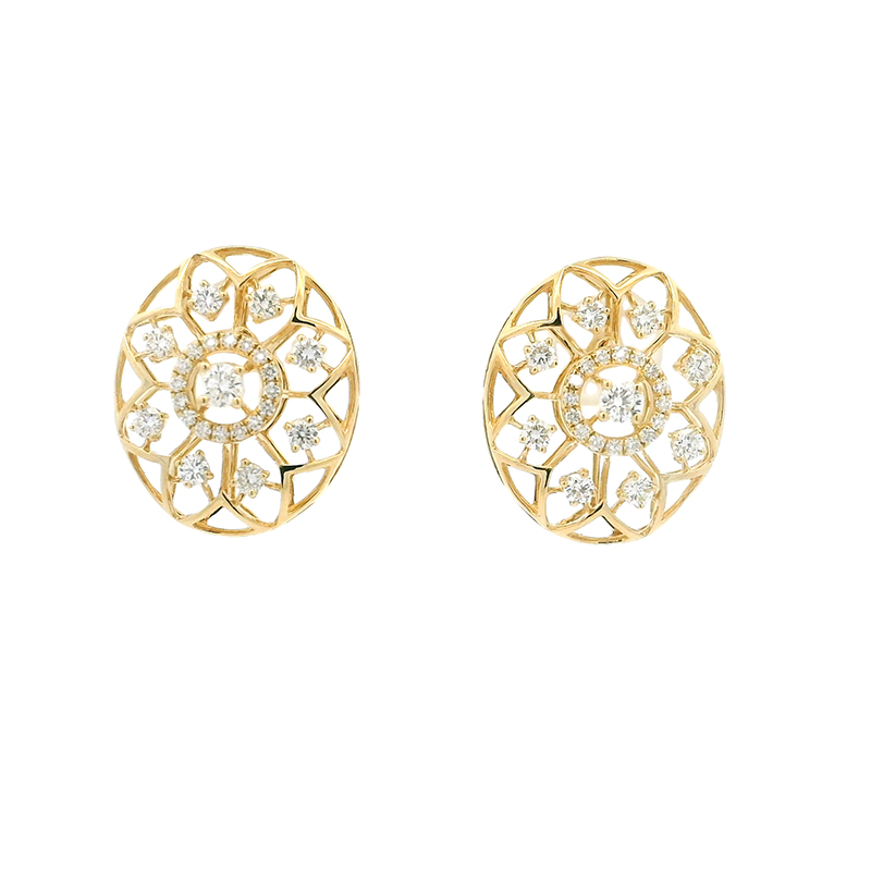 Gold Diamond Pendant Earrings Set