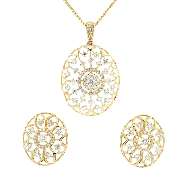 Gold Diamond Pendant Earrings Set