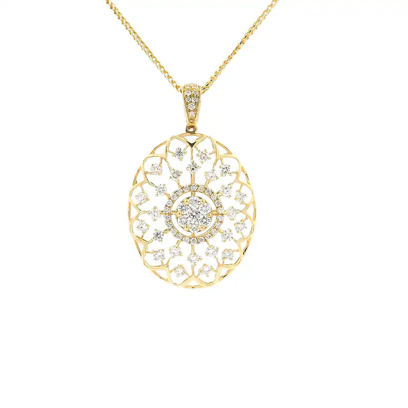 Gold Diamond Pendant Earrings Set