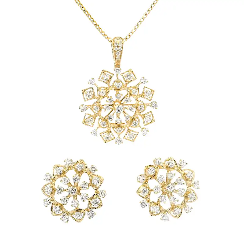 Gold Diamond Pendant Earrings Set