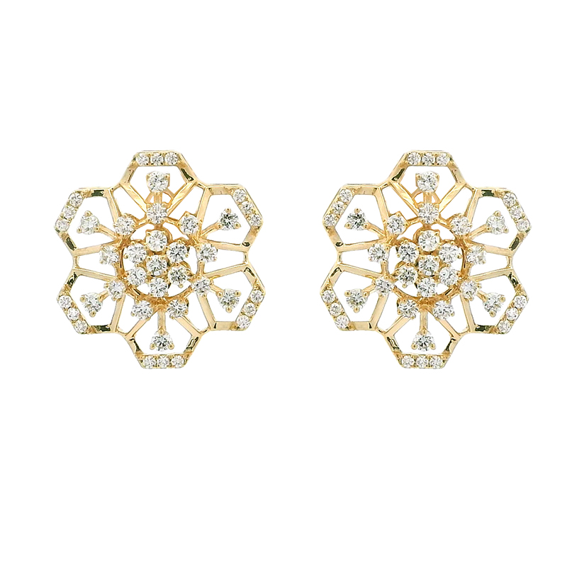 Gold Diamond Pendant Earrings Set