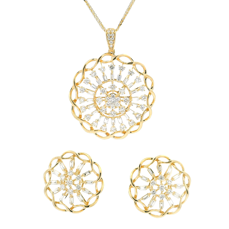 Gold Diamond Pendant Earrings Set